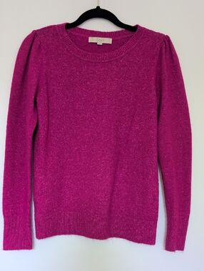 LOFT Fuchsia Sparkle Crew Neck Sweater
